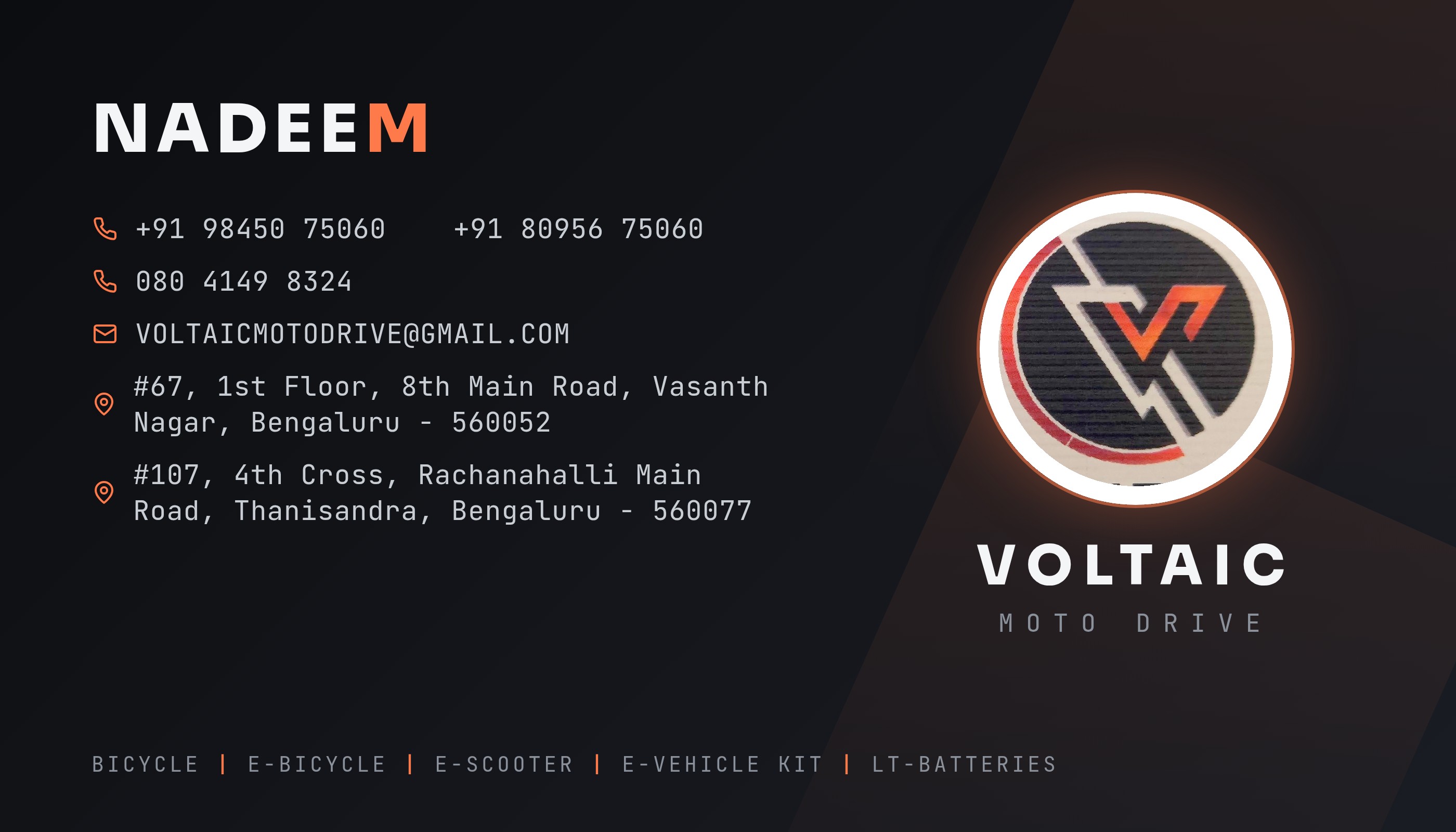 Voltaic Moto Drive business card